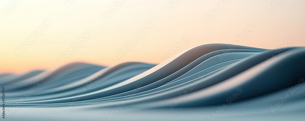 Poster Waves abstract background idea. Gentle waves undulate gracefully under a soft sunset glow, creating a serene atmosphere.
