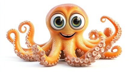 Cute cartoon octopus with big eyes and a smiling face, isolated on white background. (1)