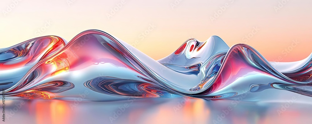 Poster Metallic abstract background concept. A captivating abstract wave design featuring vibrant colors and smooth fluid forms.