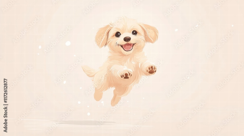 Aufkleber joyful puppy jumping in a sunny environment, showcasing happiness and playfulness in a warm and ligh