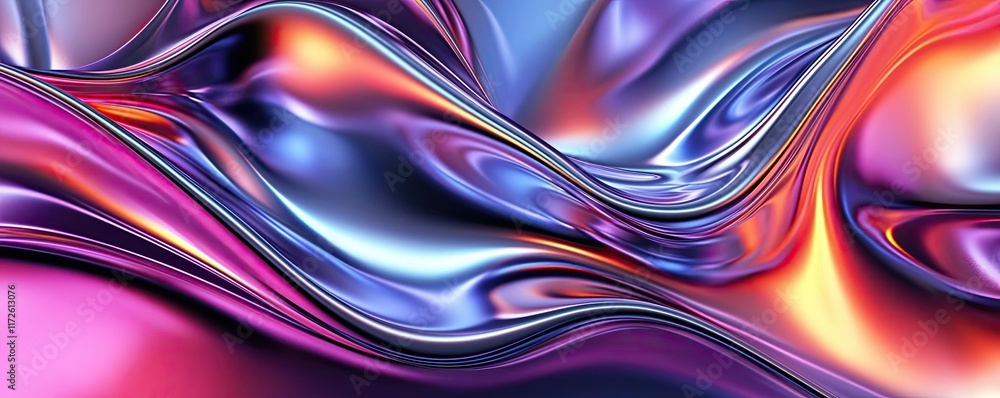 Poster metallic abstract background concept. an abstract wave pattern in vibrant colors of purple, blue, an