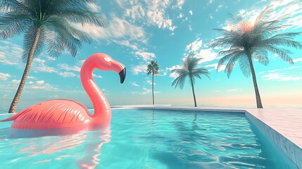 Obraz premium Pink Flamingo Poolside Paradise: Tropical Summer Dream
