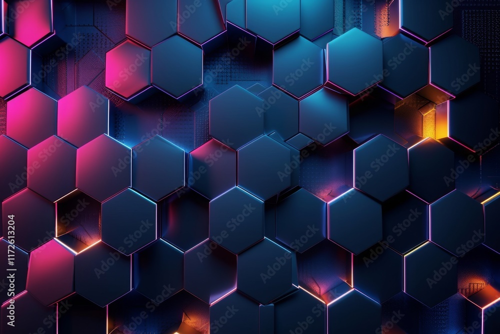 Poster A colorful and vibrant abstract background featuring hexagonal patterns with glowing edges, perfect for digital art projects and creative designs that require a modern touch