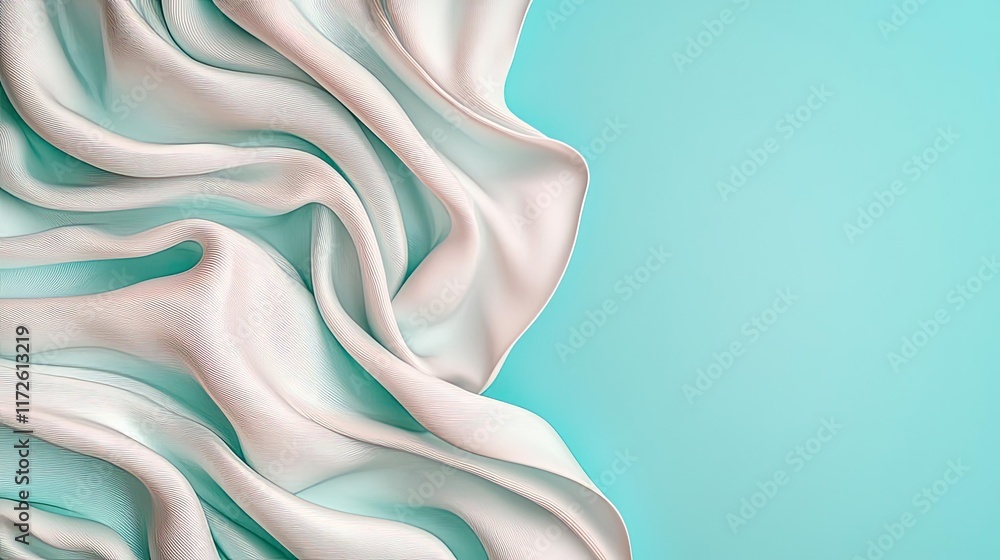 Poster waves abstract background idea. elegant draped fabric creating a serene, soft ambiance with a turquo