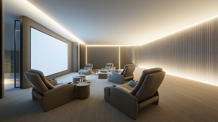 Modern lounge with recliners and ambient lighting for relaxation.