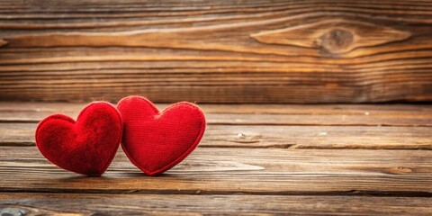 Warm red hearts on wooden background, affectionate gesture