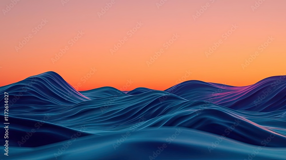 Aufkleber Waves abstract background idea. Stunning abstract landscape with waves and colorful sunset background.
