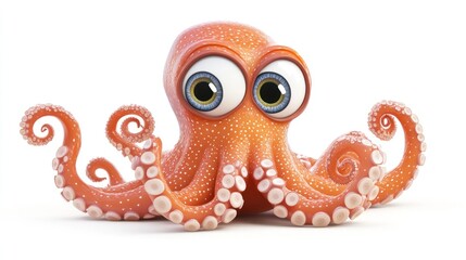 Cute cartoon orange octopus with big eyes isolated on white background. (4)