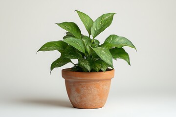 Fototapeta premium A variegated plant thrives in a terracotta pot