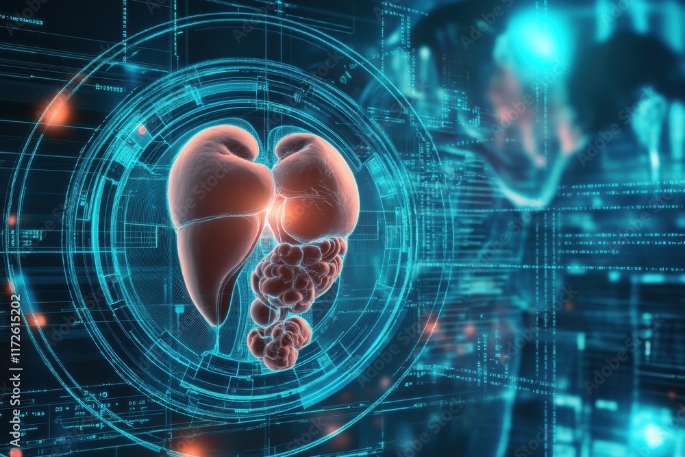 Poster digital representation of human lungs with graphical data and analytics overlay