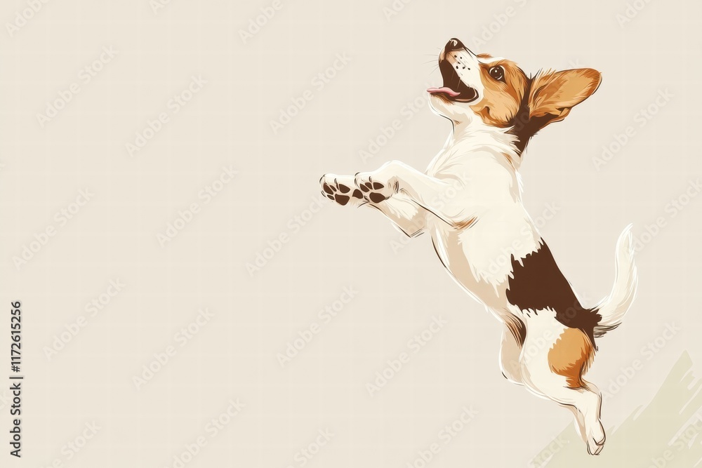 Poster Joyful puppy leaps playfully in a bright outdoor setting during sunny afternoon. Generative AI