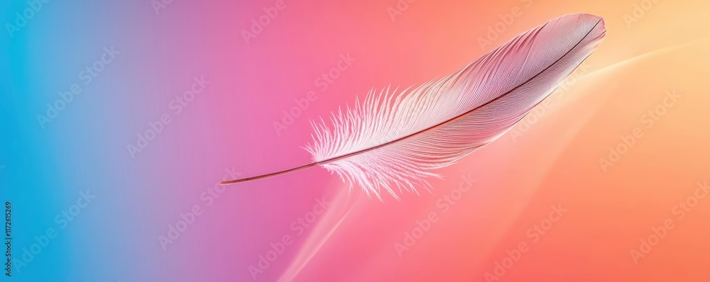 Aufkleber Feather abstract background concept. Delicate feather floating gracefully in a colorful gradient background.