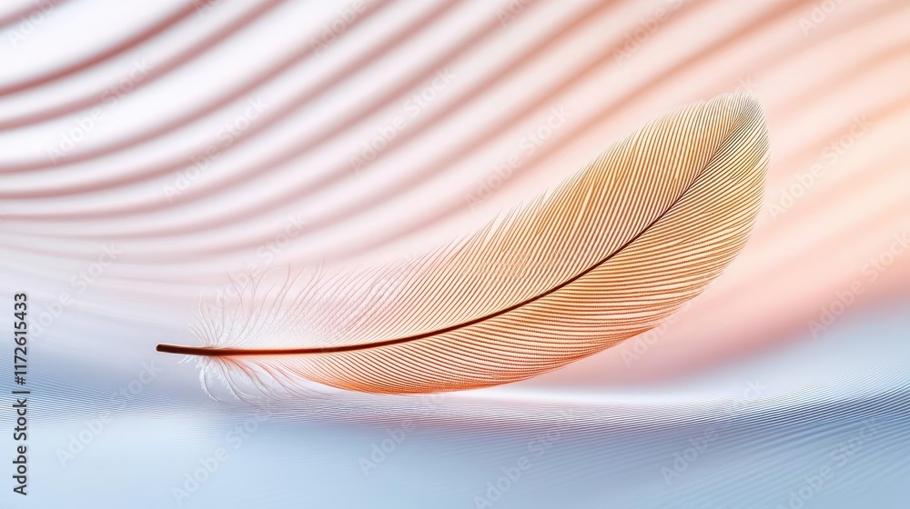 Poster feather abstract background concept. a delicate feather resting on smooth, flowing fabric in soft pa