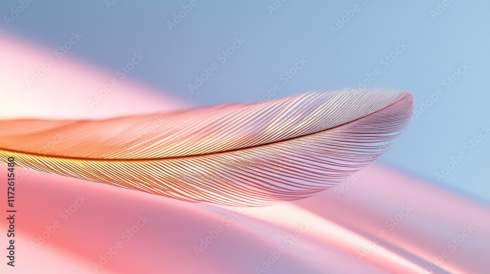 Poster feather abstract background concept. a delicate feather resting on soft, colorful light, showcasing 