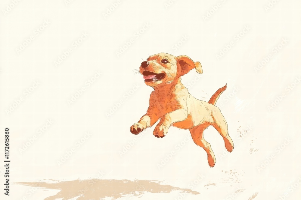 Aufkleber joyful puppy leaps excitedly in a bright and cheerful environment during a sunny day. generative ai