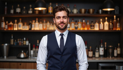 Smiling bartender in a stylish bar