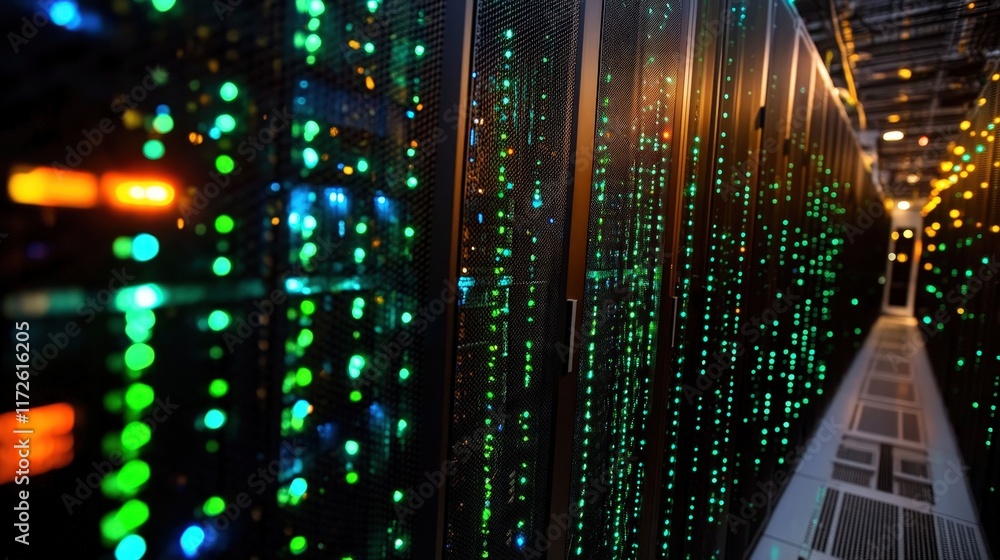 Aufkleber high technology data center interior with bright lights and servers in a modern stock image ideal fo