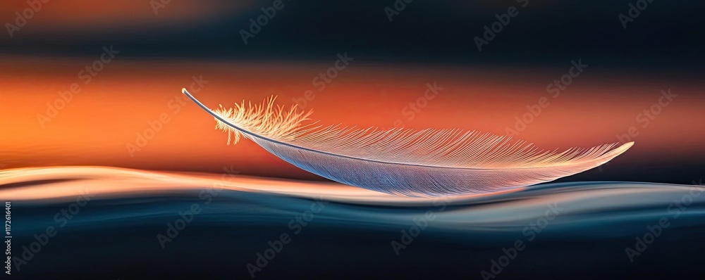 Poster feather abstract background concept. a delicate feather floats gracefully on soft, colorful waves of