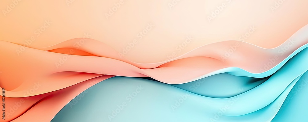 Poster Soft abstract background idea. Soft pastel waves in shades of peach and blue create a tranquil visual experience.
