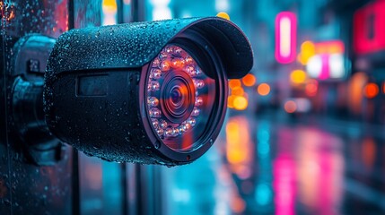 Rainy Night Surveillance: Cityscape Security Camera