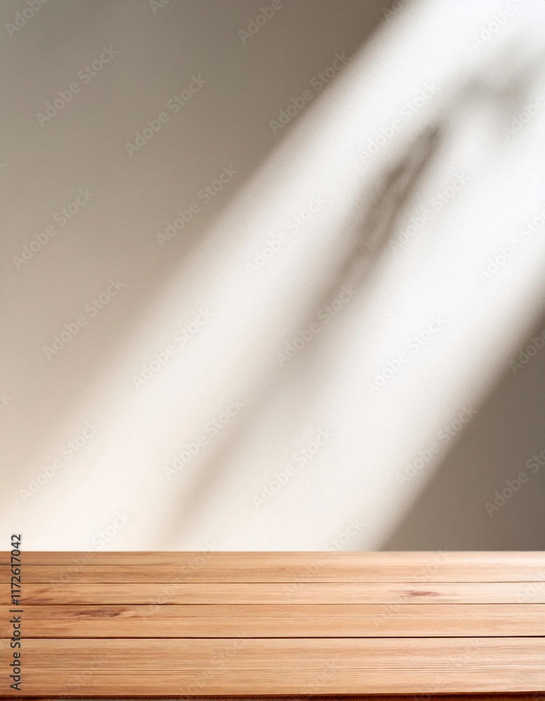 Aufkleber empty wooden table top with blurry background of shadow white wall