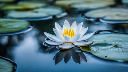 Serene white lotus flower in tranquil pond.
