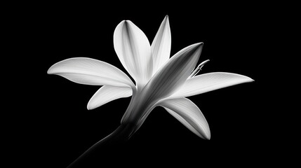 Elegant black and white lily flower in profile view against a black background.