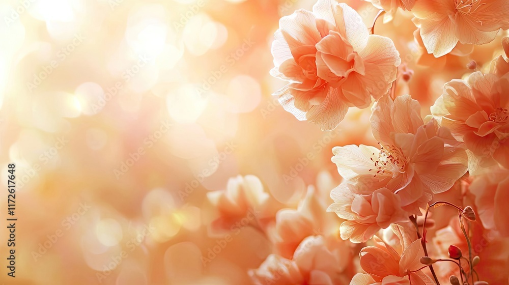 Poster soft abstract background idea. delicate peach blossoms bloom softly against a blurred background of 
