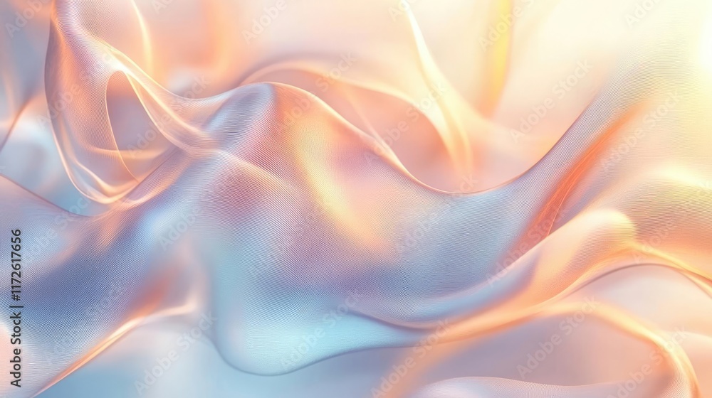 Poster Soft abstract background idea. Soft, flowing fabric with a blend of pastel colors creating an ethereal effect.