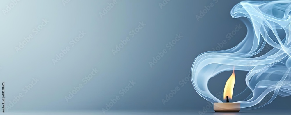 Poster smoke abstract background idea. a serene candle flame with gentle smoke, creating a calming ambiance