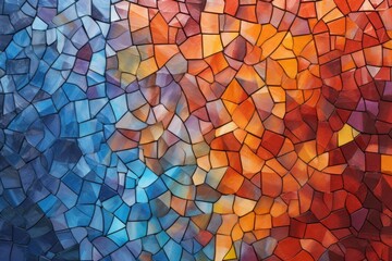Vibrant mosaic tiles blend raw colors seamlessly to create an abstract design perfect for artistic backgrounds and interior decoration