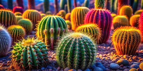 A breathtaking collection of prickly pear, saguaro, and cholla cacti thrives in this arid garden's succulent landscape.