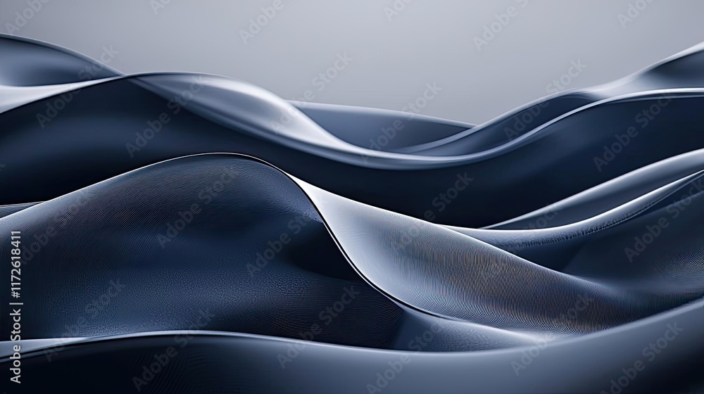 Poster Smoke abstract background idea. Abstract waves of blue fabric create a smooth, flowing texture in contemporary design.