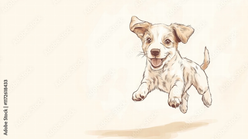 Aufkleber joyful puppy leaps playfully in a sunny field on a delightful afternoon. generative ai