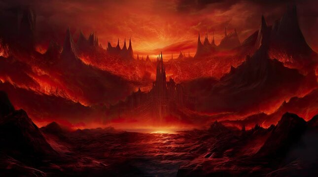 A view of hell with flames. 4k animated video