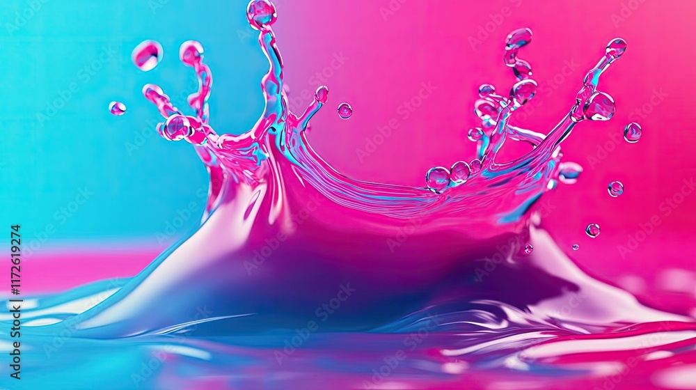 Poster splash abstract background concept. vibrant splash of pink liquid against a colorful background, sho