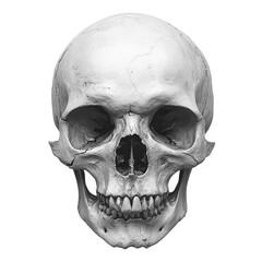 Minimalist skull design on a stark white backdrop, emphasizing form and simplicity, ideal for modern art and decor applications