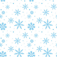 Blue snowflake seamless pattern on transparent background
