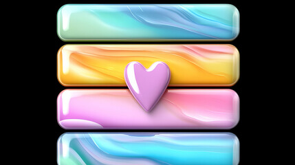 Fototapeta premium Colorful, glossy bars stacked with a heart shape in the center, showcasing a vibrant, abstract design on a dark background.