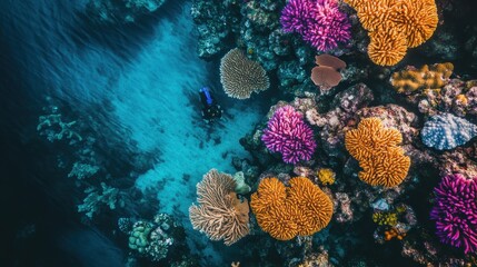 Obraz premium Colorful coral reef with vibrant fish swimming through crystal clear water in a tropical marine environment