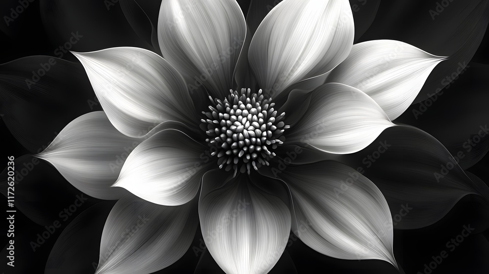 Aufkleber abstract black and white backgrounds. close-up grayscale image of a flower, showcasing its intricate
