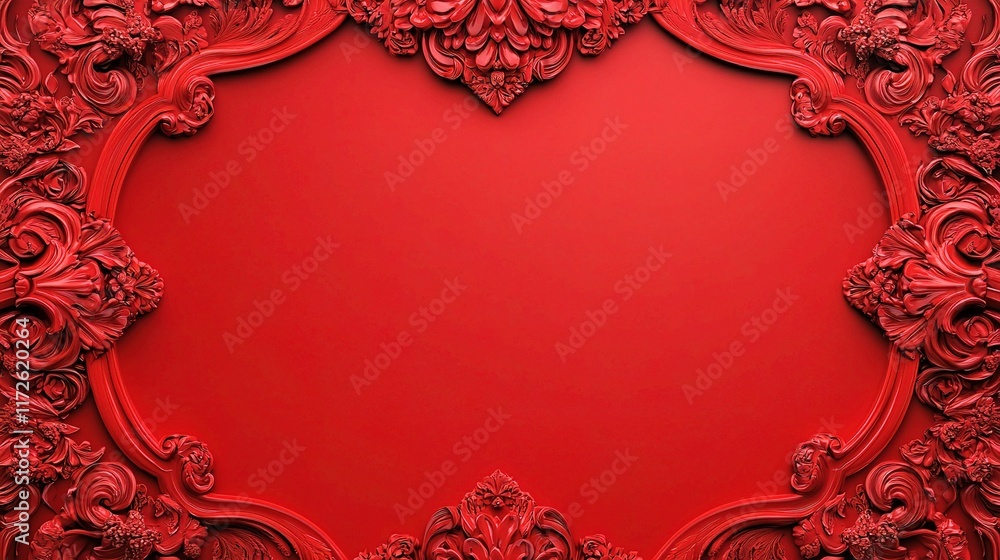 Poster Elegant Classic Red Frame with Intricate Patterns for Design Projects