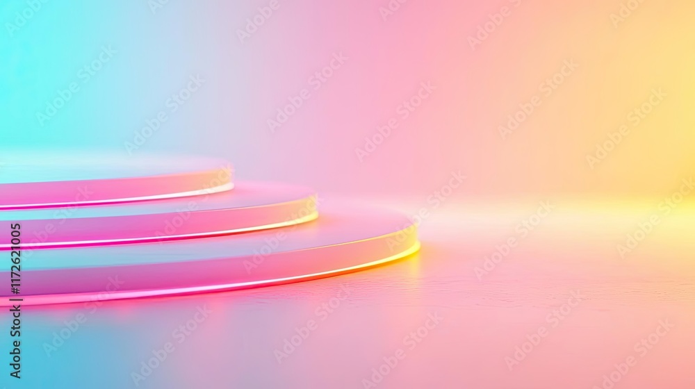 Poster Soft abstract background idea. Abstract colorful background with glowing circular platforms and soft gradient lighting.