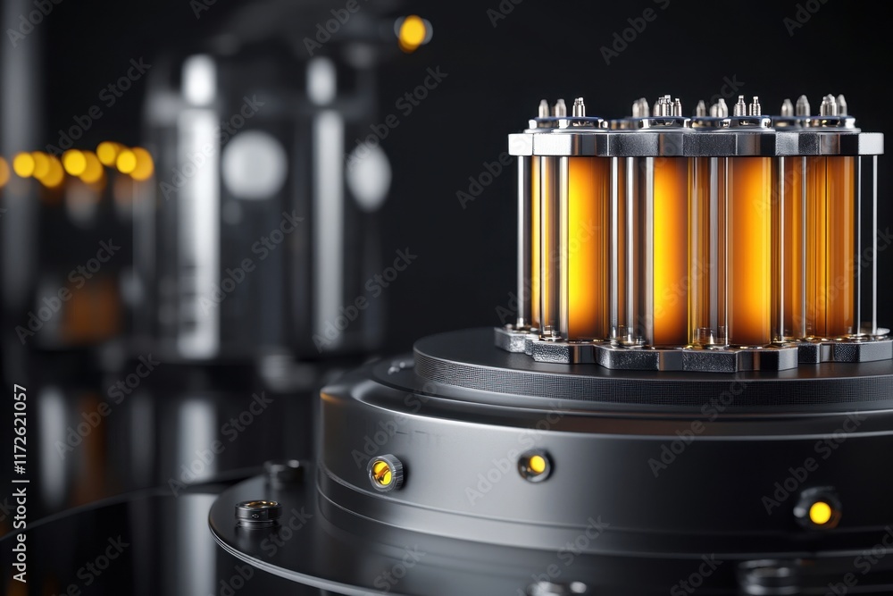 Poster advanced technology showcasing a futuristic energy storage system with luminous elements