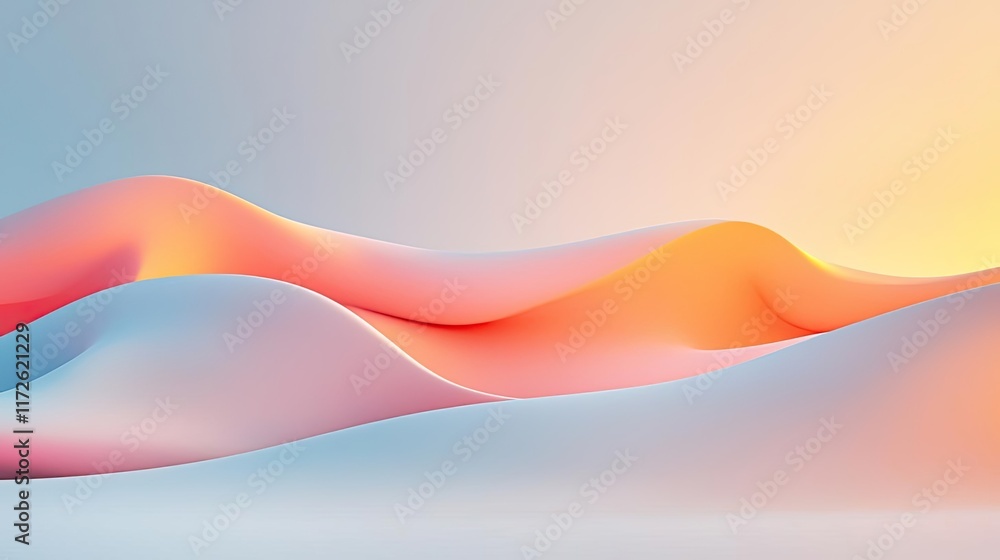 Poster Soft abstract background idea. Abstract waves of soft pastel colors create a serene and calming visual experience.