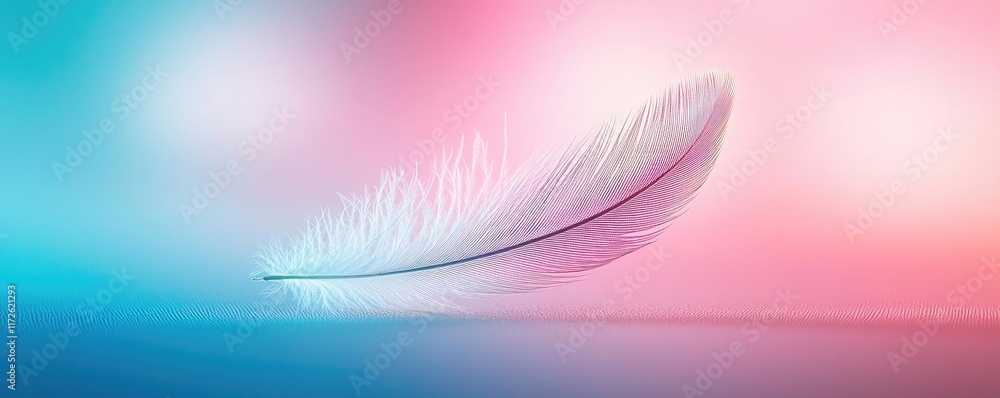 Poster Feather abstract background concept. A delicate feather resting on a smooth surface with a soft gradient background.