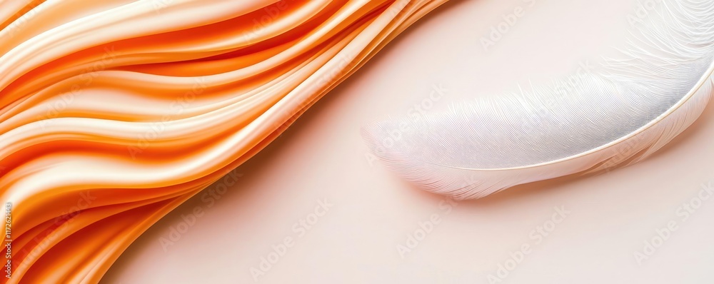 Poster Feather abstract background concept. Elegantly arranged silky fabric with soft feather, creating a serene atmosphere.