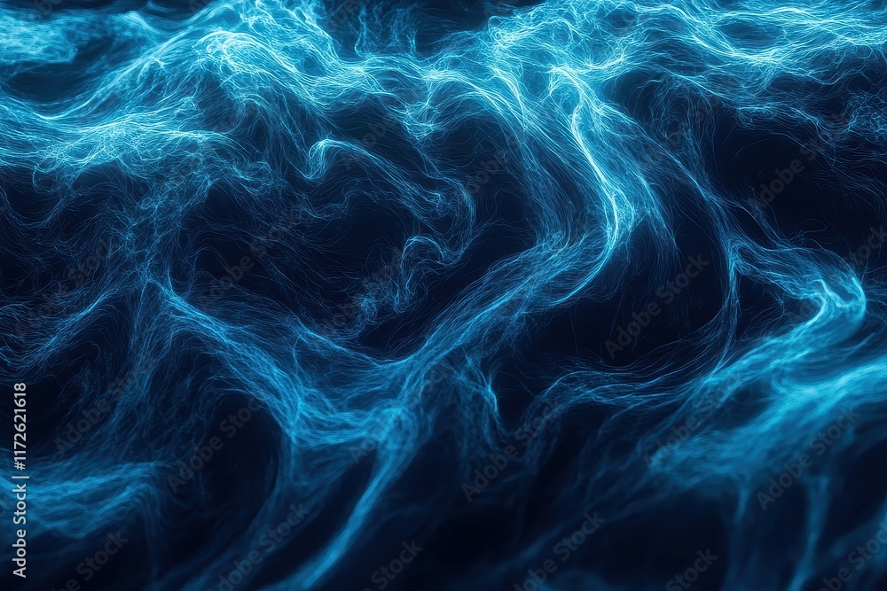 Poster swirling blue patterns create a mesmerizing effect in the darkness