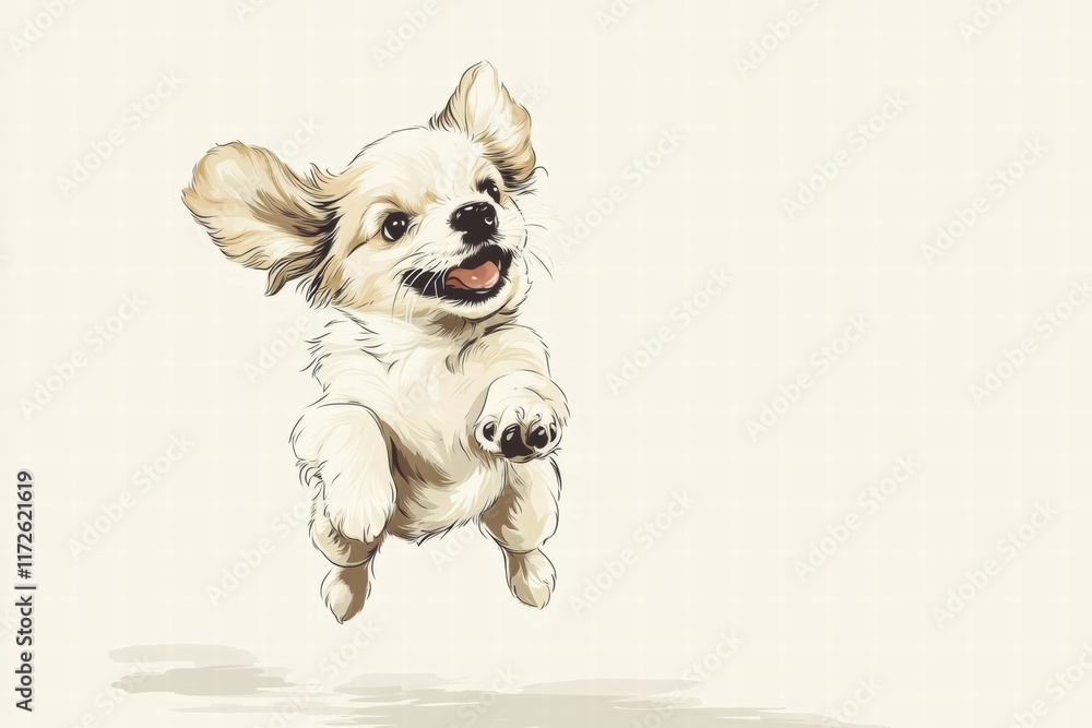Aufkleber joyful puppy leaps playfully in a cheerful illustration capturing the essence of youthful exuberance