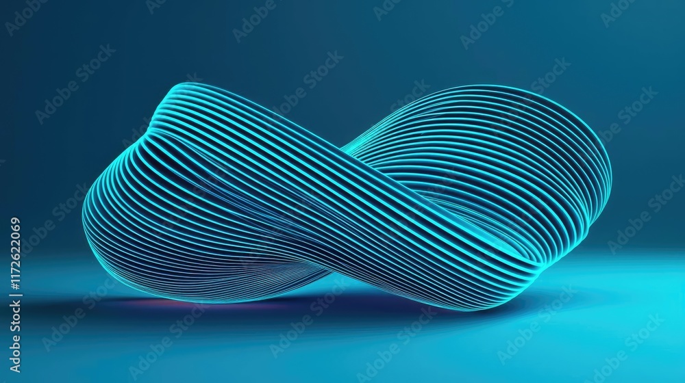 Poster Soft abstract background idea. Abstract 3D blue infinity shape with smooth lines on a gradient background.